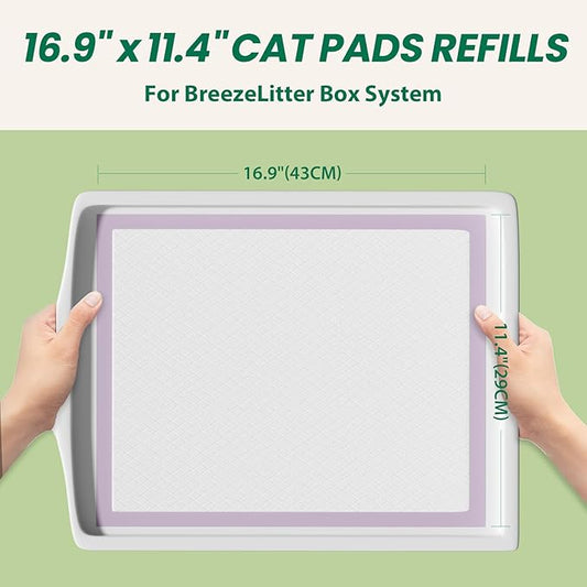 IMMCUTE Multi-Cat Litter Pads 16.9" X 11.4", 30 Ct, Odor Control, Thickened Leak-Proof Pee Pads for Breeze System, Super Absorbent Up to 2L, Disposable Cat Pads Refills, Unscented