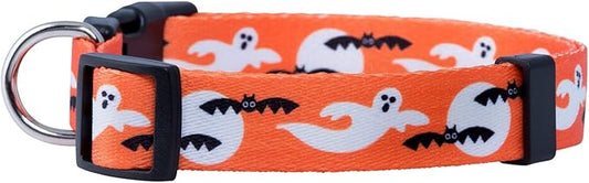 Native Pup Halloween Dog Collar- Spooky Fall Themed Horror Costume Collars- Skull, Pumpkin, Ghost, Bat, Witch, Candy Corn, Spider- Adjustable for Small, Medium, Large Breeds (Medium, Ghosts)
