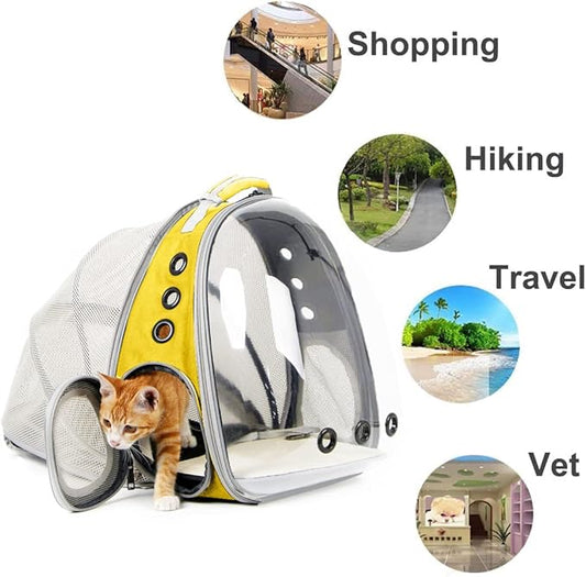 Expandable Cat Backpack Carrier, Fit up to 12 lbs, Space Capsule Astronaut Bubble Window Pet Backpack for Kitten, Bunny, Rabbit and Small Puppy Yellow