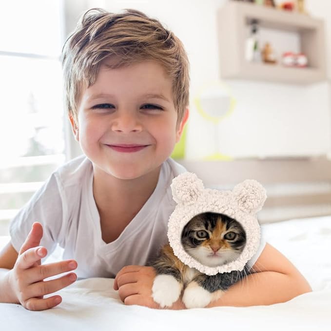 JOICEE Cute Cat Costume - Warm Bear Hat for Small Pets, Adjustable Soft Headwear for Cats & Puppies