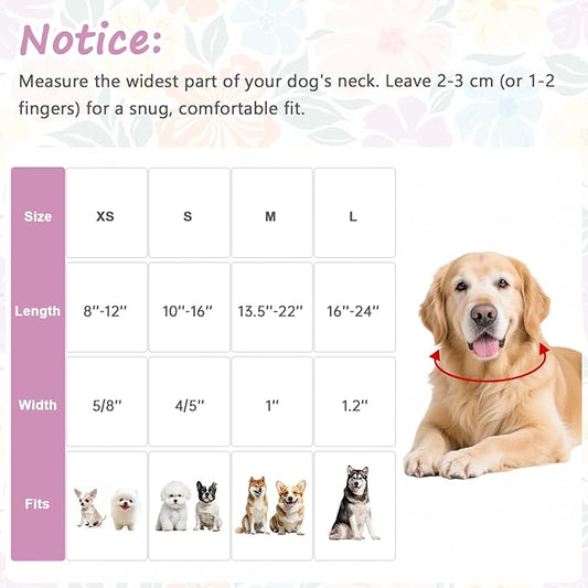 Cotton Dog Collar with Colorful Flowers for Spring Summer, Adjustable Puppy Dog Collars for Small Medium Large Dogs, Cute Girl Boy Dog Collar Ideal for Gifts,Pet Accessory,M