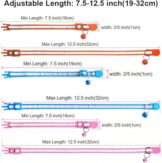 3 Pack Reflective and Breakaway with Bells of Cat Collar,Adjustable from 7.5 to 12.5 Inches, Ideal of Kitten Collar, Suitable for Girls and Boys (Orange/SkyBlue/Pink)