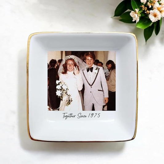 Custom Photo Ring Dish, Personalized Polaroid Picture Trinket Tray, Wedding Anniversary Keepsake Jewelry Dish, Valentines Gift for Her Him Wife Husband Parents Grandparents