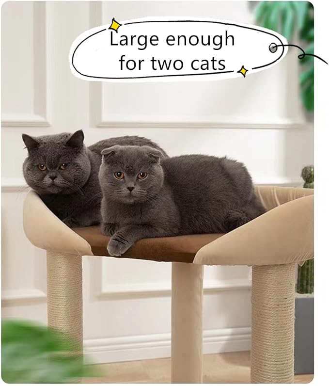 SHENGOCASE Modern Cat Tree Tower, Extra Large Platform Couch Sofa Bed for Maine Coon, Multiple Cat Furniture with Scratching Post Ramp Tilted Angled Scratcher Scratch Pad Sisal