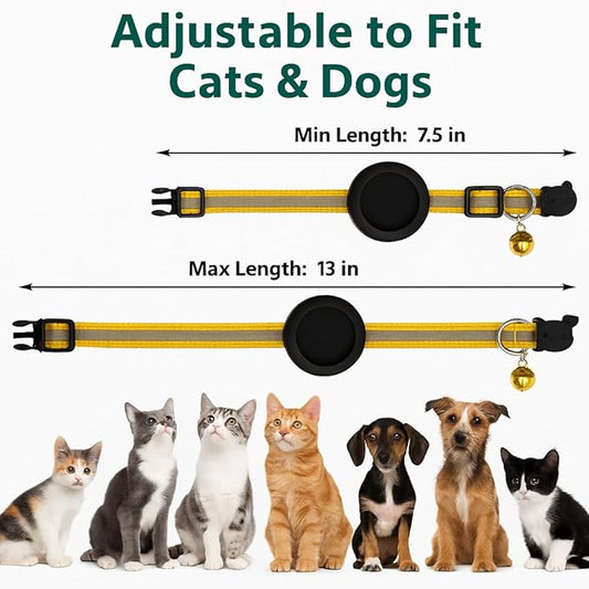 AirTag Cat Collar Airtag Holder for Cats – Breakaway Reflective Nylon Kitten Collar with Bell, Adjustable 1cm Cat Collar for Tracking, Safety & Small Cats (Fits 8.66–13.78 in)