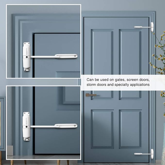 Safety Spring Door Closers, Adjustable Closing Door Hinge, Automatic Stopper Fire Rated, to Convert Hinged Doors to Self Closing Doors - White