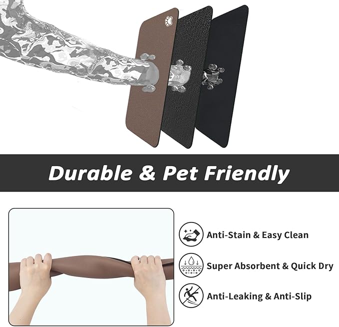 Dog Food Mat - Absorbent Cat Mat for Food and Water, No Stains Pet Feeding Bowl Mat, Easy to Clean Pet Placemats, Quick Dry Dog Water Dispenser Mat for Messy Drinkers | Paw Brown 18"x34"