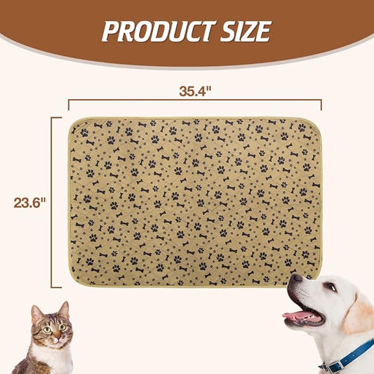BINGPET Waterproof Dog Food Mat Non-Slip - 2 Pack Dog Bowl Mat Absorbent Pet Feeding Mats Washable Pee Pads for Puppies Cats, Bone & Paw Pattern 35.4" X 23.6"