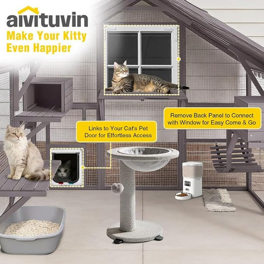 Aivituvin Large Catio Outdoor Cat Enclosure Window Design for 6-10 Cats, 74" H Walk-in Patio Cat House with 4 Access Doors, Waterproof Roof, Spacious Kitty Cage for Multiple Indoor Outdoor Cats