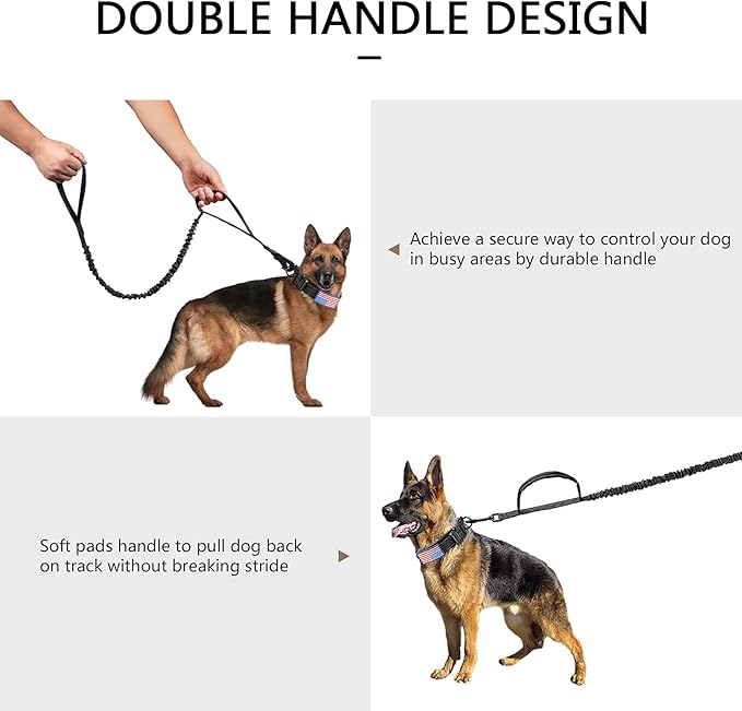 DAGANXI Tactical Dog Collar, Adjustable Military Training Nylon Dog Collar with Control Handle and Heavy Metal Buckle for Medium and Large Dogs, with Patches and Airtags Case (XXL, Black-Set)