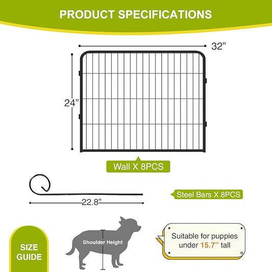 BestPet Dog Playpen 24 Inch 8 Panels Heavy Duty Metal Pet Exercise Pen Indoor Outdoor Without Door Fence Panels Anti-Skid Expandable Design