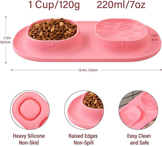 Small Size Puppy Dog Bowls: Food and Water Bowls Set for Small Dogs, No-Spill Non-Skid Dog Dish, Grey