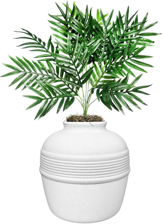 Good Pet Stuff Hidden Litter Box Planter, Decorative Cat Litter Enclosure with Carbon Filter, Artificial Plant, Easy Clean, Indoor Design, Original Round Style, Base Kit, White Birch