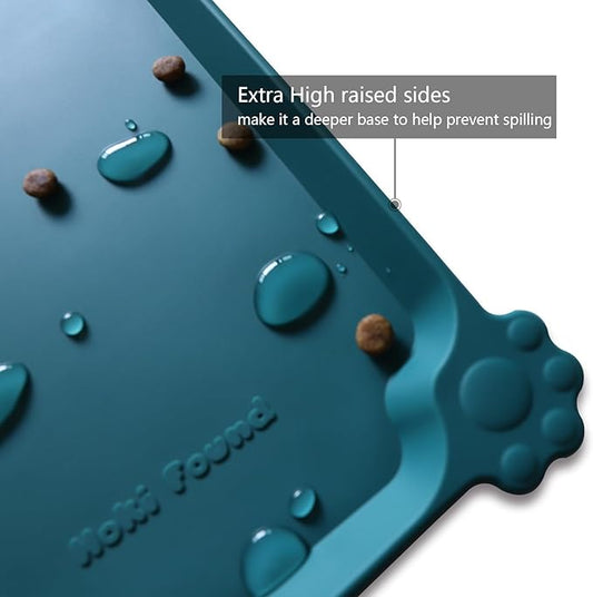 Hoki Found Large Silicone Pet Food Mats Tray - Non Slip Pet Dog Cat Bowl Mats Placemat - Dog Pet Cat Feeding Mat - Waterproof Dog Cat Food Mats -Pet Water Mats for Carpet - Sicilian Ocean