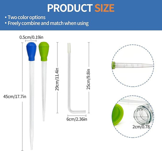 Extra Long Aquarium Coral Feeder Tool with Extension Tube, Deep Tank Fish Feeding Pipette, Long Pipette for Coral and Fish Feeding,Reef Tank Maintenance Accessories(17.7in&11.4in)