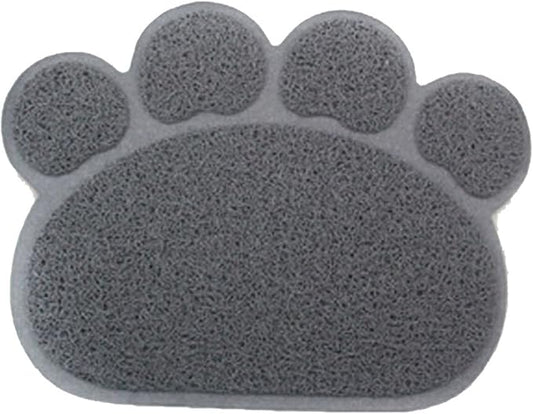 PVC Pet Dog Cat Puppy Kitten Dish Bowl Food Water Feeding Placemat, Non-Slip Cat Litter Mat Paw Shape, Grey Small