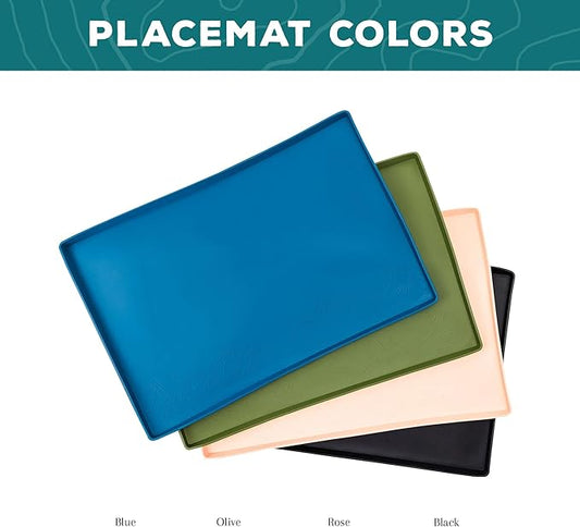 Wilderdog Silicone Pet Placemat Made with 100% Food-Grade Silicone Cone, BPA, PVC, and Phthalate-Free. Non-Toxic, Dishwasher Safe Feeding mat for Bowls with Spill Catcher and Raised Mountain Logo