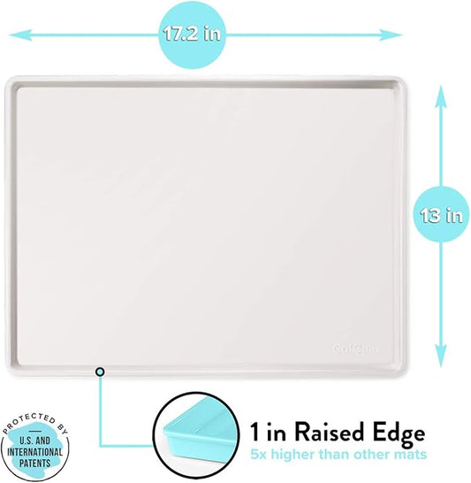CatGuru Cat Food Mat, Small & Large Pet Feeding Mat, Waterproof Cat Tray for Food and Water, Silicone Pet Placemat, Non-Slip Mats for Cats, Easy to Clean Tray for Pets Bowls (Hard Tray,Marshmallow)