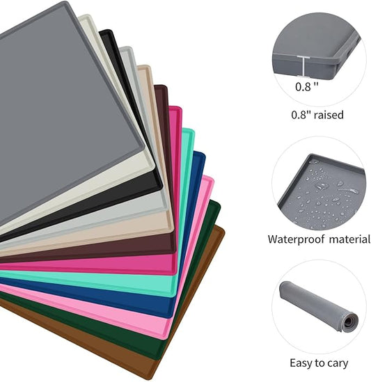 Dog Food Mat,Silicone Waterproof Food Tray,Non Slip Pet Bowl Mats Placemat,0.8" Raised Edge,Suitable for Most Small and Medium Sized Pets,28" x 18"