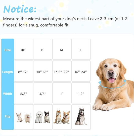 Dog Collar for Small Medium Large Dogs, Spring Blue Dog Collars with White Flowers, Adjustable Cotton Dog Collars, Cute Girl or Boy Dog Collar Ideal for Gifts,Pet Accessory,M