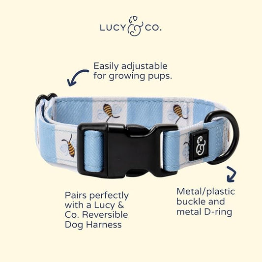 Lucy & Co. Bumbling Around Dog Collar, Adjustable Durable Dog Collar with Cute Print, Large