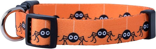 Native Pup Halloween Dog Collar- Spooky Fall Themed Horror Costume Collars- Skull, Pumpkin, Ghost, Bat, Witch, Candy Corn, Spider- Adjustable for Small, Medium, Large Breeds (Small, Spiders)