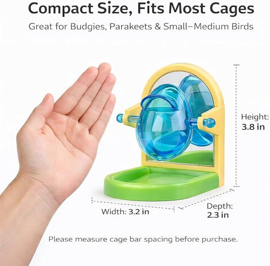 Small Pet Intelligence Growth Rotating Foraging Toy with Mirror for Birds,Budgies,Parakeets, Rats & Hamsters Chew-Proof Cage Feeder Slow Release & Self-Discovery Fun(1pc Random Color)