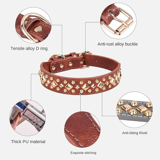 Spiked Dog Collar Soft Pu Leather Mushrooms Rivet Spike Studded Puppy Adjustable Pet Collars for Small Breeds (L, Grey3)