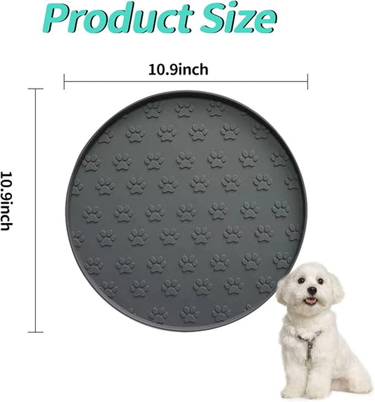 Silicone Dog Food Mat,Silicone Pet Food Mat Cat,Rubber for Dog Bowls Mats for Food and Water Bowl Feeding Round Paw Print(1 Pcs,Gray)
