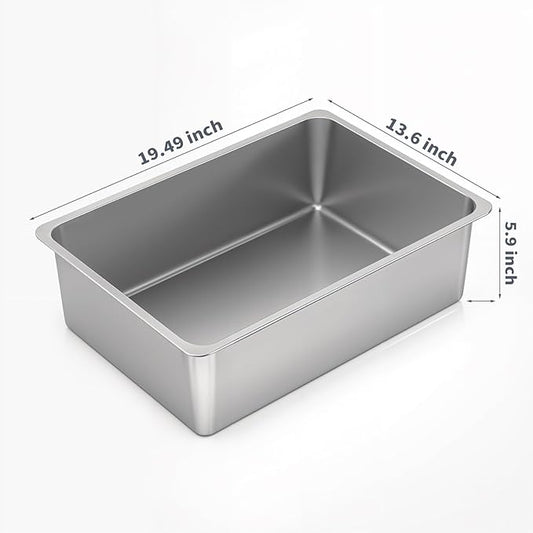 Kirecoo Stainless Steel Cat Litter Box, Large Metal High Sided Cat Pan Box, Indoor Litter Tray, Non Stick, No Smell, Easy to Clean, Pet Toilet Supplies for Cats