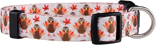Native Pup Thanksgiving Dog Collar- Fall Collars for Dogs- Autumn Leaf, Turkey, Pumpkin Pie, Holiday Leaves- Girl Boy Puppy- Adjustable for Small, Medium, Large Breeds (Turkey, Large)