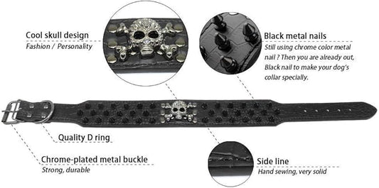 Serijoars Spiked Studded Dog Collar, PU Leather Dog Collar, Adjustable Pet Collars for Medium or Large Breed Pet (L, Black2)
