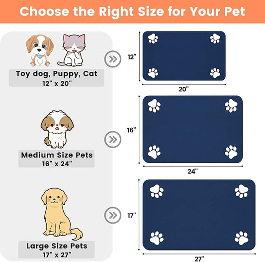 Pet Feeding Mat-Absorbent Pet Placemat for Food and Water Bowl, with Waterproof Rubber Backing, Quick Dry Water Dispenser Mat for Dog and Cat (27"x17", Navy Blue)