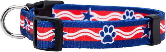 Native Pup American Flag Dog Collar- Red White and Blue- Patriotic Collars for 4th of July, USA- Adjustable Small, Medium, Large Breed Dogs (Small, Paws)
