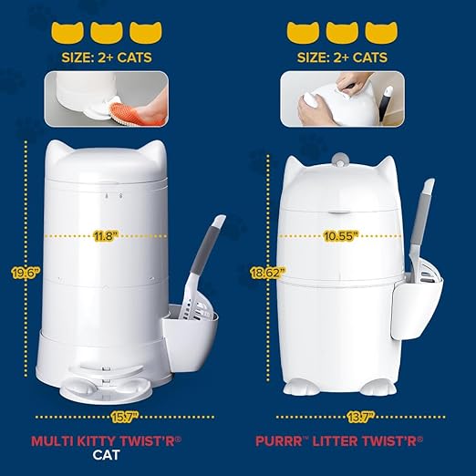 Red Rocket XL Cat Litter Trash Can Multi Kitty Twist’R Step Litter Disposal System Pack, 12x Refills Bags and 6X Charcoal Sachets, No Smell Litter Storage Container, Litter Disposal System