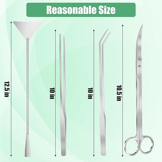 Aquarium Aquascape Tools Kit, 4 in 1 Anti-Rust Aquatic Plant Aquascaping Tool Stainless Steel Black Tweezers Scissors Spatula for Aquarium Tank Clean Fish Tank Aquascape Accessories Set
