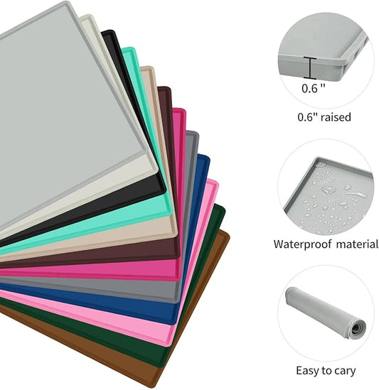Dog Food Mat,Silicone Waterproof Food Tray,Non Slip Pet Bowl Mats Placemat,0.6" Raised Edge,Suitable for Most Small and Medium Sized Pets,18.5" x 11.5"