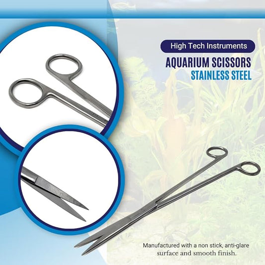 Aquarium Scissors Stainless Steel 12" Extra Long Water Grass Scissors for Aquatic Plants Pruning, Fish Tanks, Terrariums Used in Salt Water Fresh Water Landscape Maintenance Tools (Straight - Silver)
