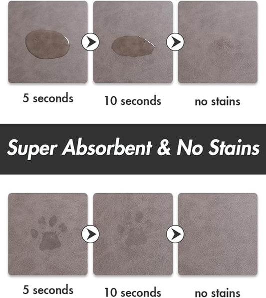 MontVoo-Absorbent Pet Feeding Mat-No Stains Pet Mat for Food and Water Bowl-Quick Dry Cat & Dog Food Mat Water Dispenser Mat-Pet Supplies Mat-Dog Water Bowl Mat for Messy Drinker,(Brown,12"x19")