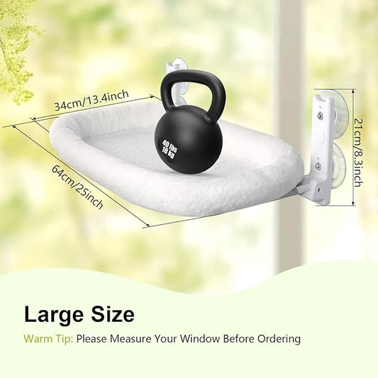 Cat Window Perch, Cordless Cat Hammock, Foldable Cats Window Bed for Large Cats with 4 Strong Suction Cups, Solid Metal Frame and Removable Cushion Bed Cover