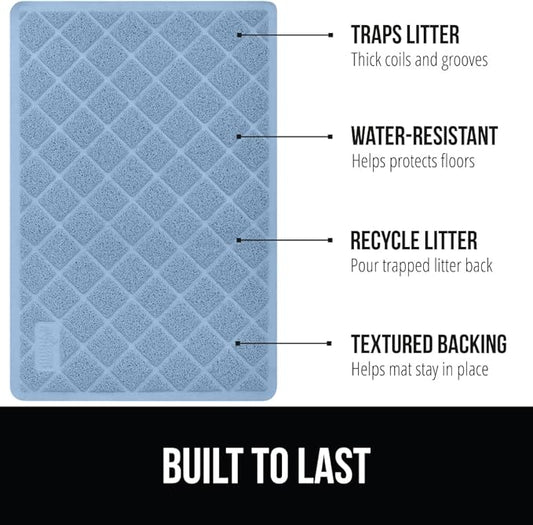 GORILLA GRIP Cat Litter Box Mat, Water Resistant, US Designed Kitty Litter Trapping Mats, Easy to Clean, Scatter Control, Less Mess and Clean Floors, Kitten Supplies for Indoor Cats, 24x17 Light Blue