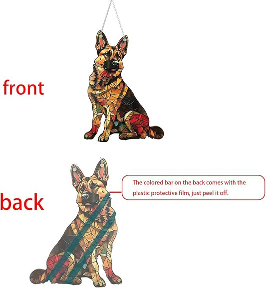 German Shepherd Window Hanging Decor Suncatcher Dog ,Stain Acrylic Window Ornament Animal Memorial Gifts Handcrafted Sun Catchers Decor for Indoor Outdoor Garden (German Shepherds)