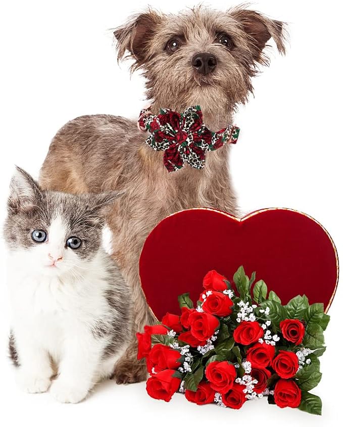 Lionheart Glory Dog Collar, Red Rose Dog Collar with Flower, Cute Floral Pattern Pet Collar Adjustable Dog Collar for X-Large Dogs