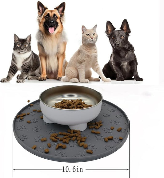 Silicone pet Food mat, Dog Food and Water mat, Raised Edge Rubber mat for Dog Bowls, Prevents Food and Water from staining Floors, Suitable for Small and Medium Pets,10.6'' (Pink - Odorless)