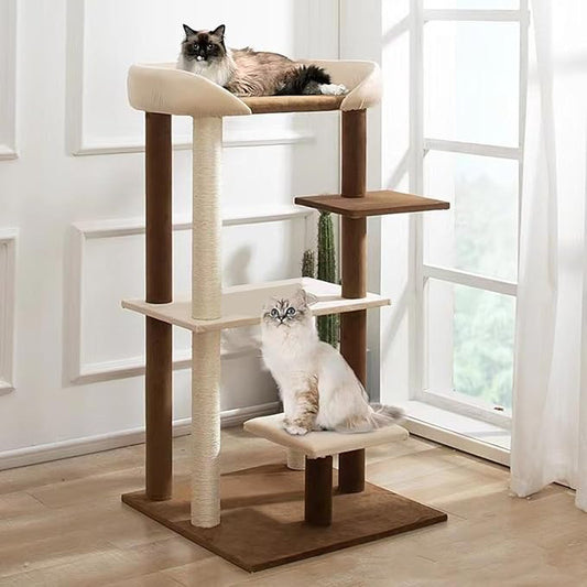 SHENGOCASE Modern Cat Tree Tower with Extra Large Platform Perch Bed for Maine Coon and Big Couch Sofa for Multiple Cats