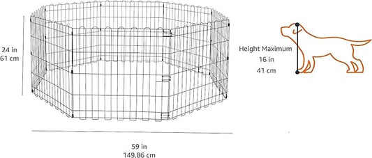 Amazon Basics Foldable Octagonal Metal Exercise Dog Playpen, Indoor/Outdoor Pet Fence, No Door, 8 Panels, Extra Small, 24 x 24 Inches, Black