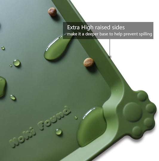 Hoki Found Large Silicone Non Slip Dog Cat Feeding Mats - Waterproof Tray Placemat for Carpet - Dark Olive