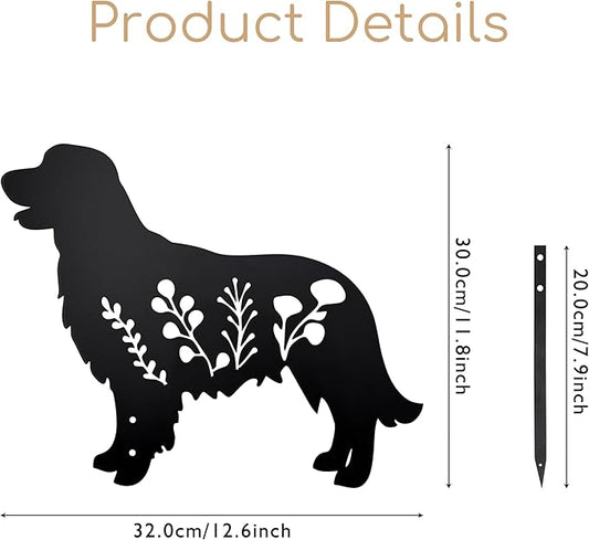 Dog Garden Stake - Unique Gift for Dog Lovers, Black Metal Outdoor Decor, Durable Yard Art Statue (Golden Retriever)