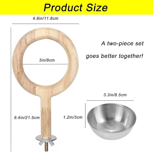ASOCEA 2 Pack Bird Perch Feeding Cup, Bowls for Cage Wooden Perch Stand Hanging Bowls for Bird Cage Accessory Parrot Wood Perch Stand Toy for Parakeet Lovebird Cockatiel Budgie