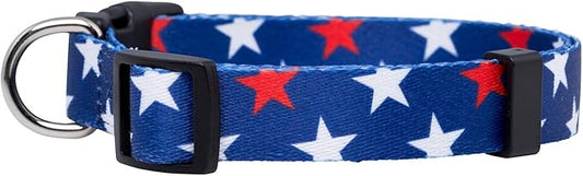 Native Pup American Flag Dog Collar- Red White and Blue- Patriotic Collars for 4th of July, USA- Adjustable Small, Medium, Large Breed Dogs (Medium, Red & White Stars)
